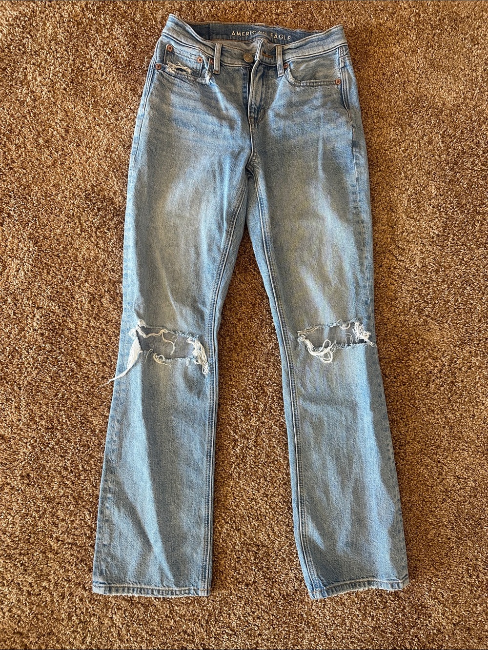 American Eagle Outfitters Light Blue Distressed Flare Jeans